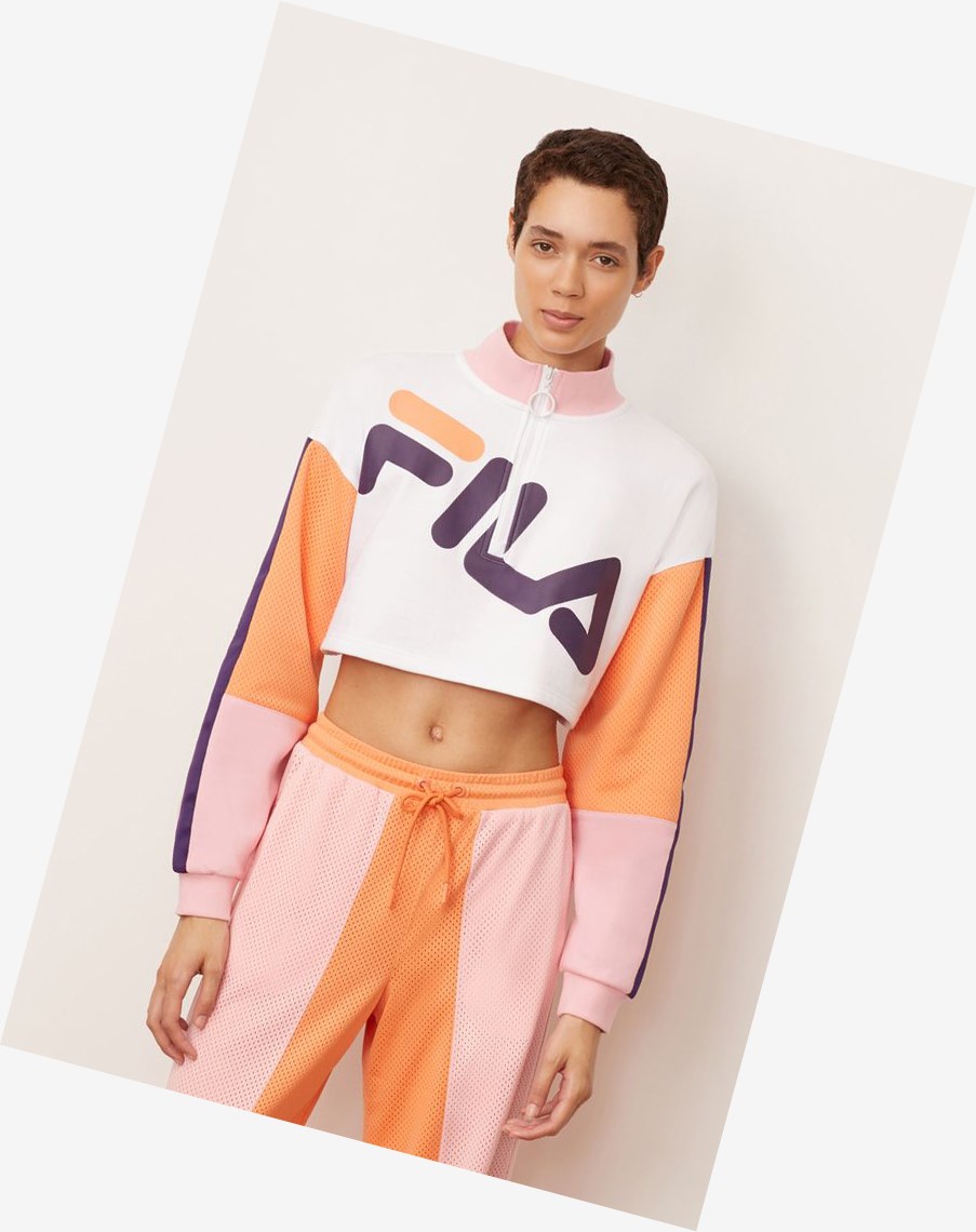 Fila Kaia 1/2 Zip Cropped Sweatshirt Wht/Cndyp/Corg | PBLOZ-9785