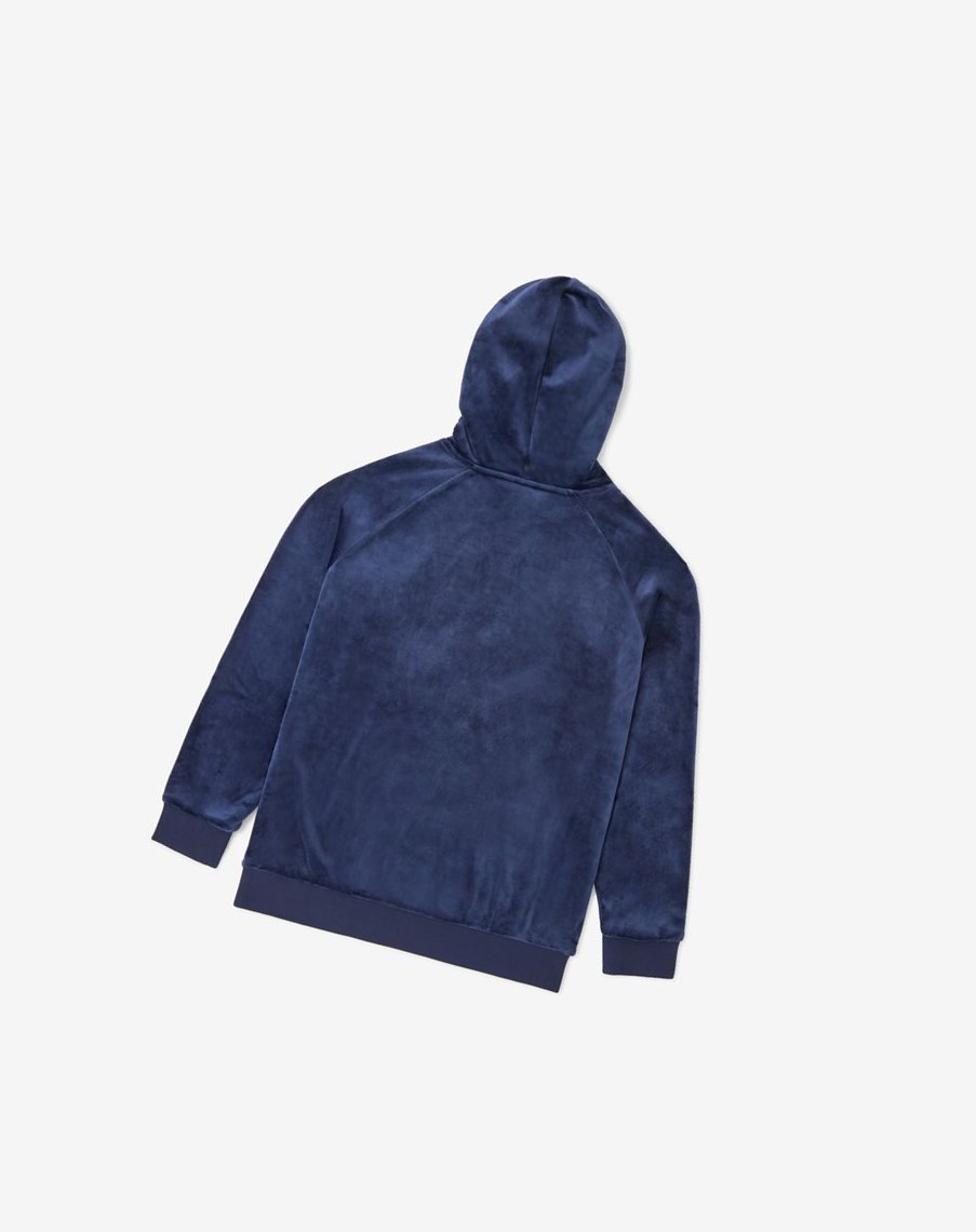 Fila Laurent Velour Hoodie 410 Peacoat | EYLFU-0396