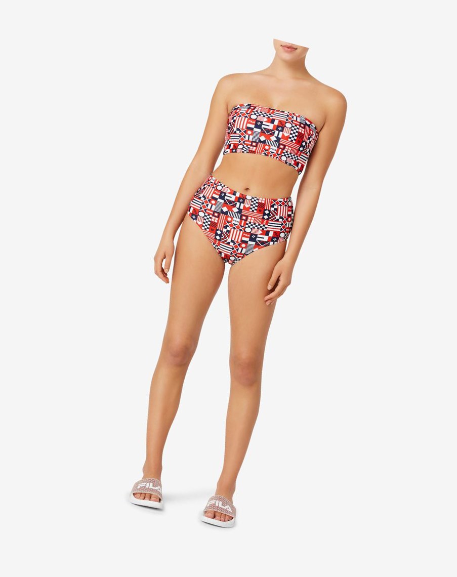 Fila Lu Two Piece Bikini Swimsuit Czerwone Białe | JGBWZ-8720