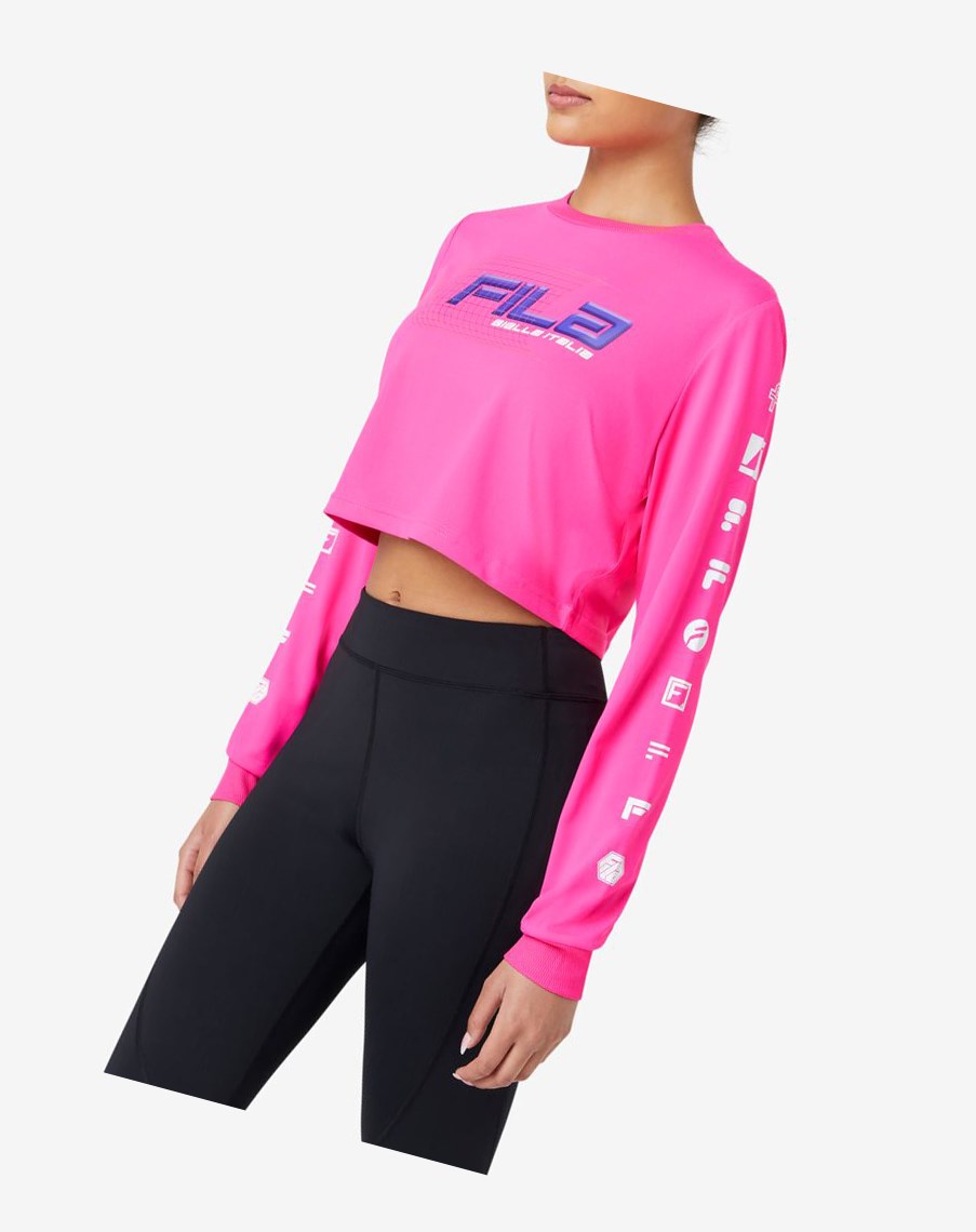 Fila Luigia Long Sleeve Cropped Tee Różowe | ONVYI-3267