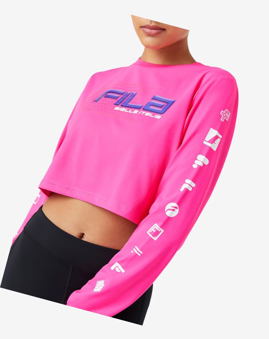 Fila Luigia Long Sleeve Cropped Tee Różowe | ONVYI-3267