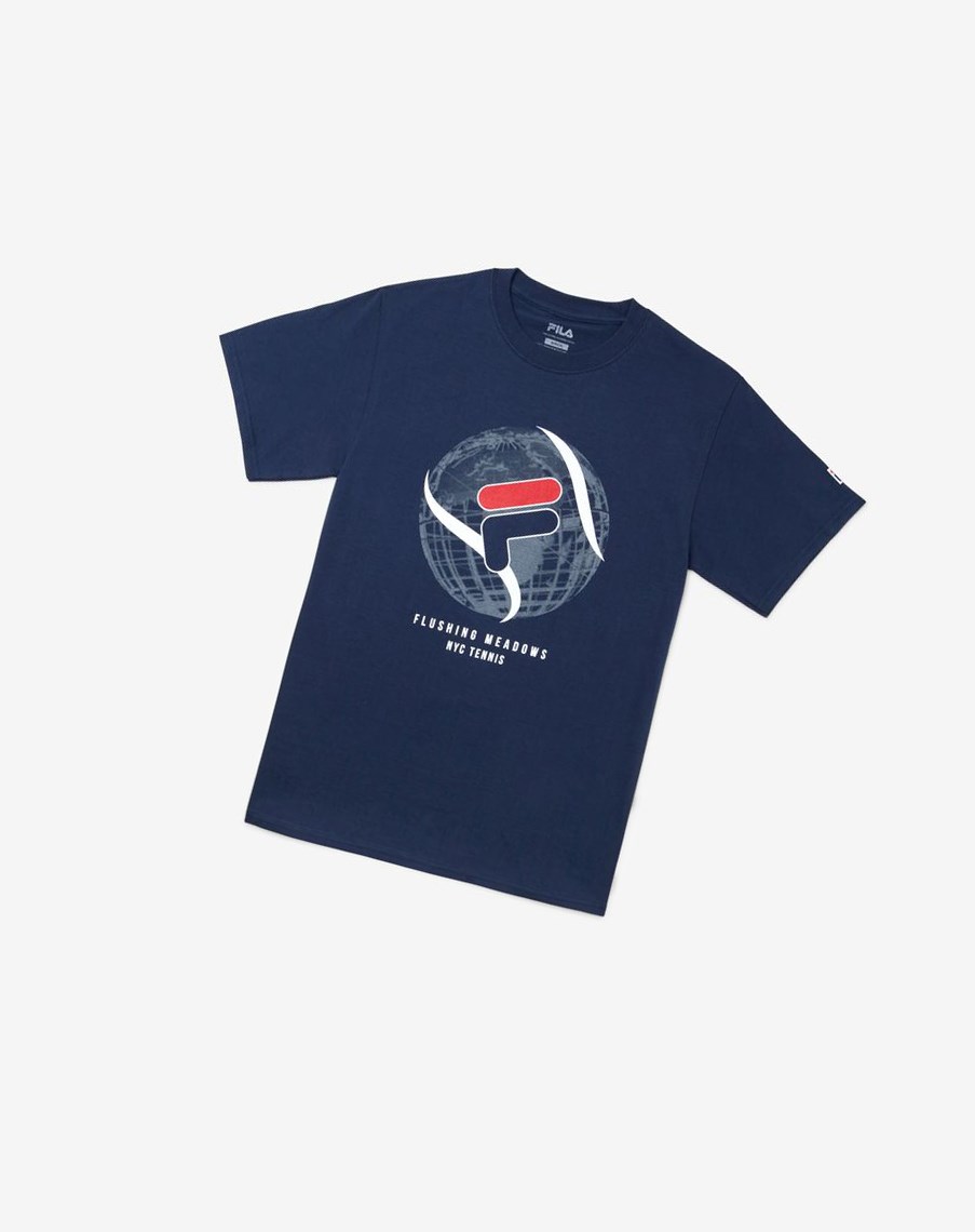 Fila Nyc Globe Tee Granatowe | QFSTO-7350