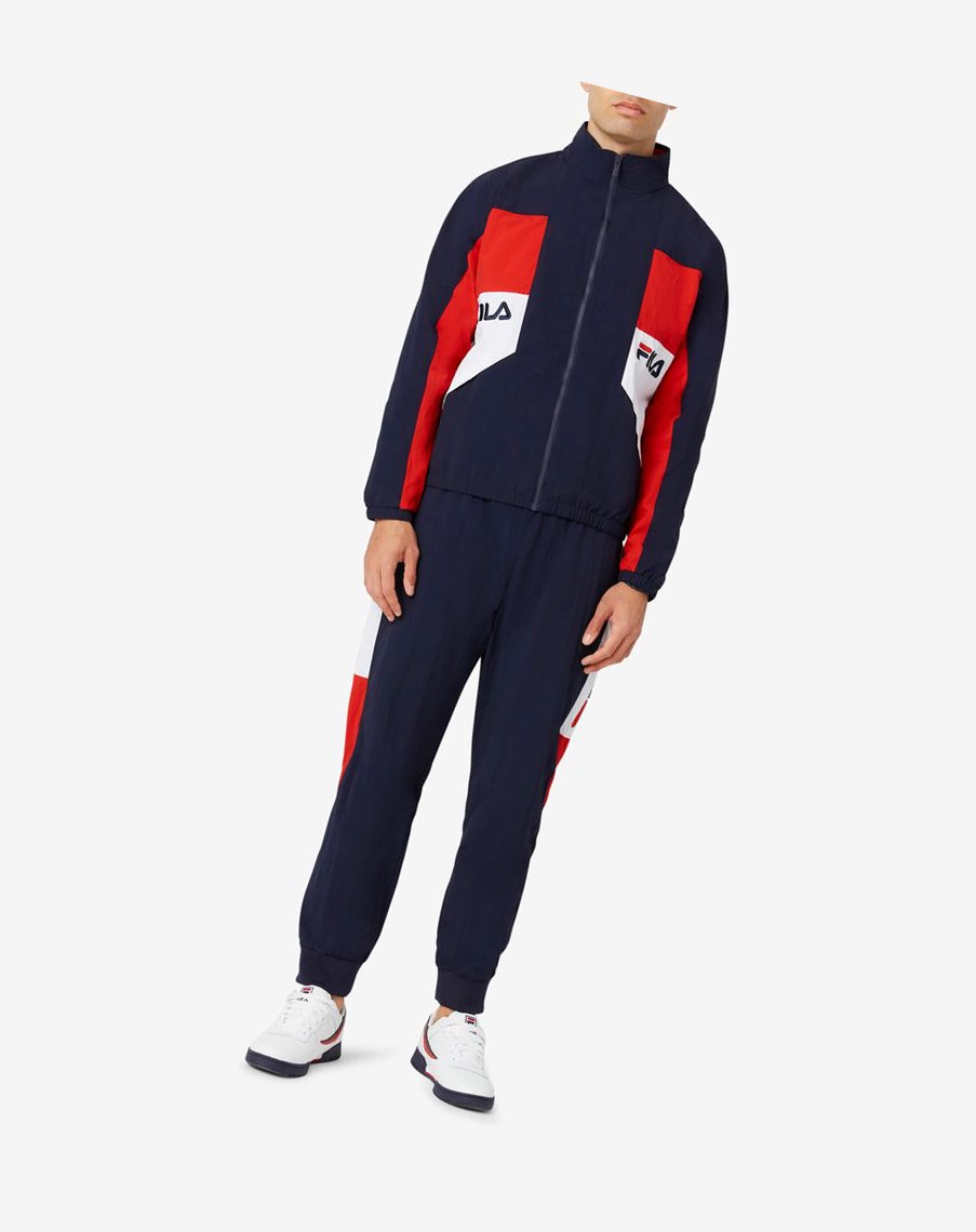 Fila Obasi Wiatr Jacket Granatowe Czerwone Białe | ASRBO-7684