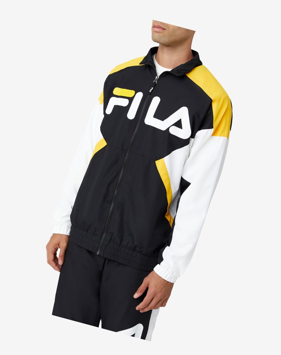 Fila Oliviero Wiatr Jacket Czarne Białe Żółte | VACBG-8507