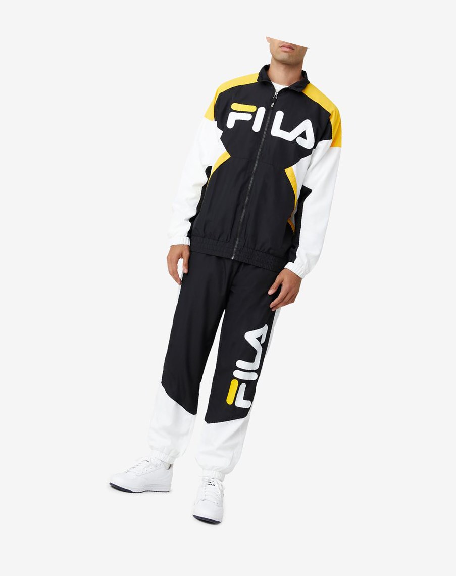 Fila Oliviero Wiatr Jacket Czarne Białe Żółte | VACBG-8507