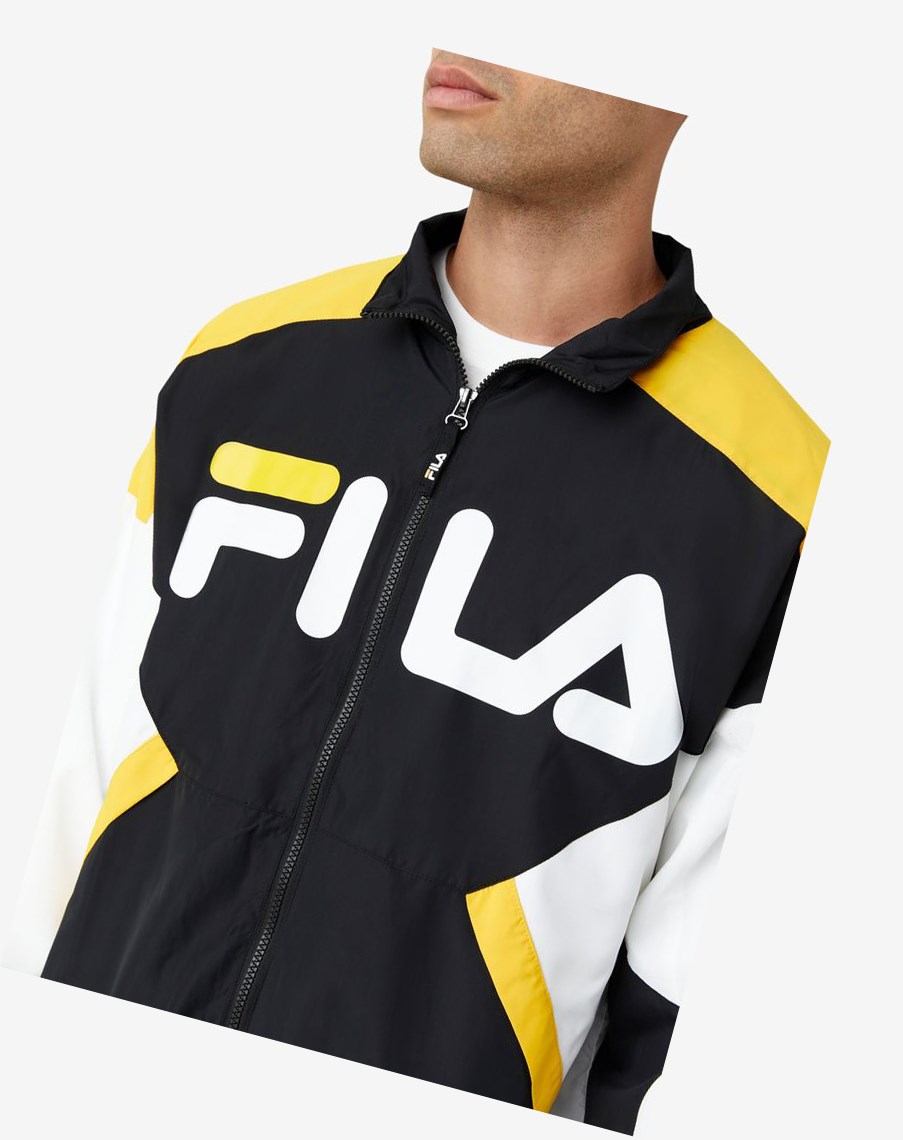 Fila Oliviero Wiatr Jacket Czarne Białe Żółte | VACBG-8507