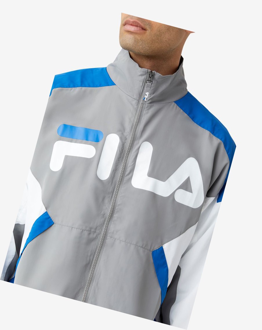 Fila Oliviero Wiatr Jacket Szare Białe Niebieskie | MXNIP-5012