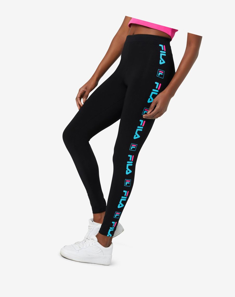 Fila Parma Legging Czarne Niebieskie Różowe | KBODL-4513