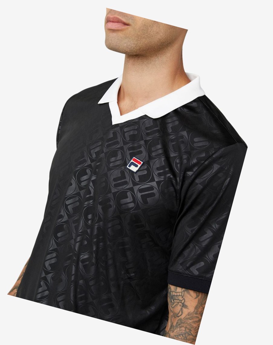 Fila Paxton Johnny Collar Polo Czarne Białe | UYBKA-6031