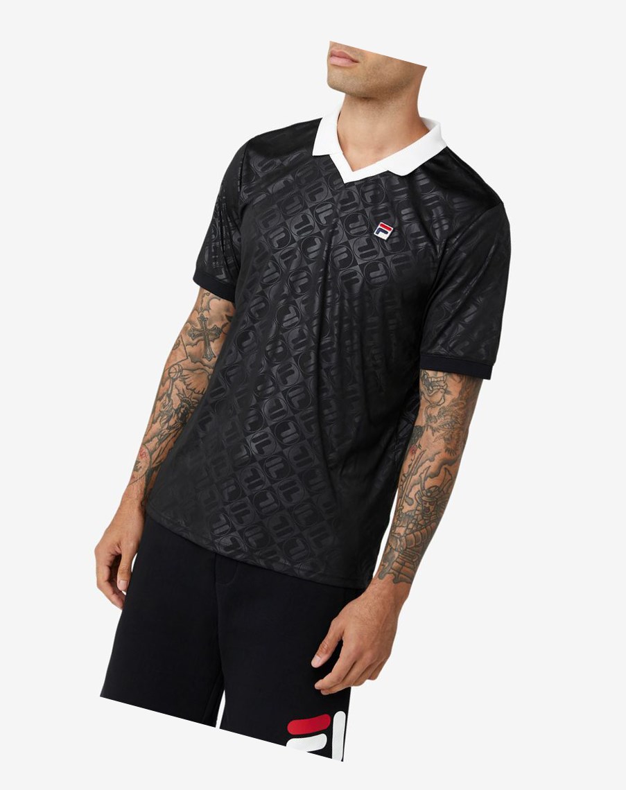 Fila Paxton Johnny Collar Polo Czarne Białe | UYBKA-6031