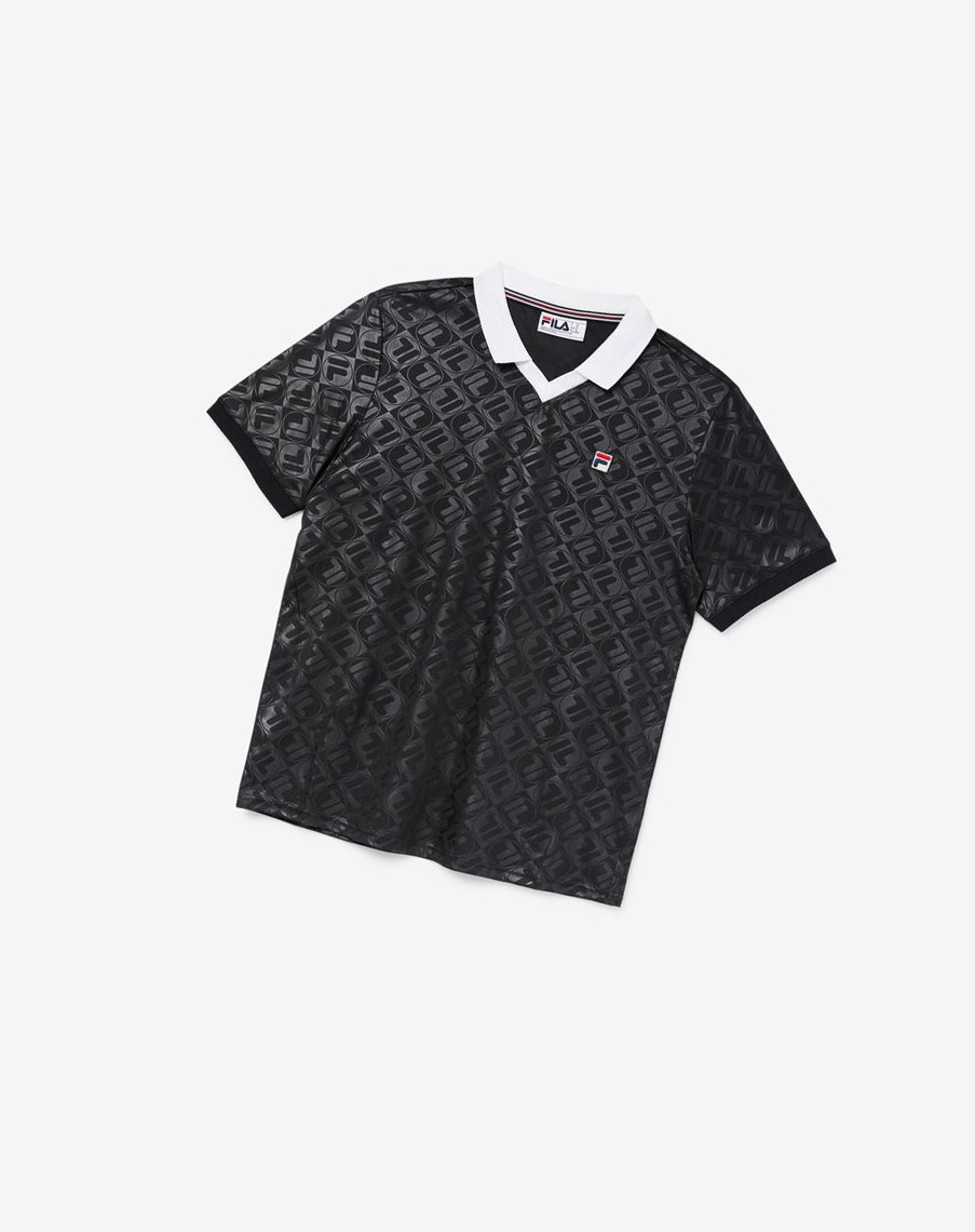 Fila Paxton Johnny Collar Polo Czarne Białe | YVFPX-4350