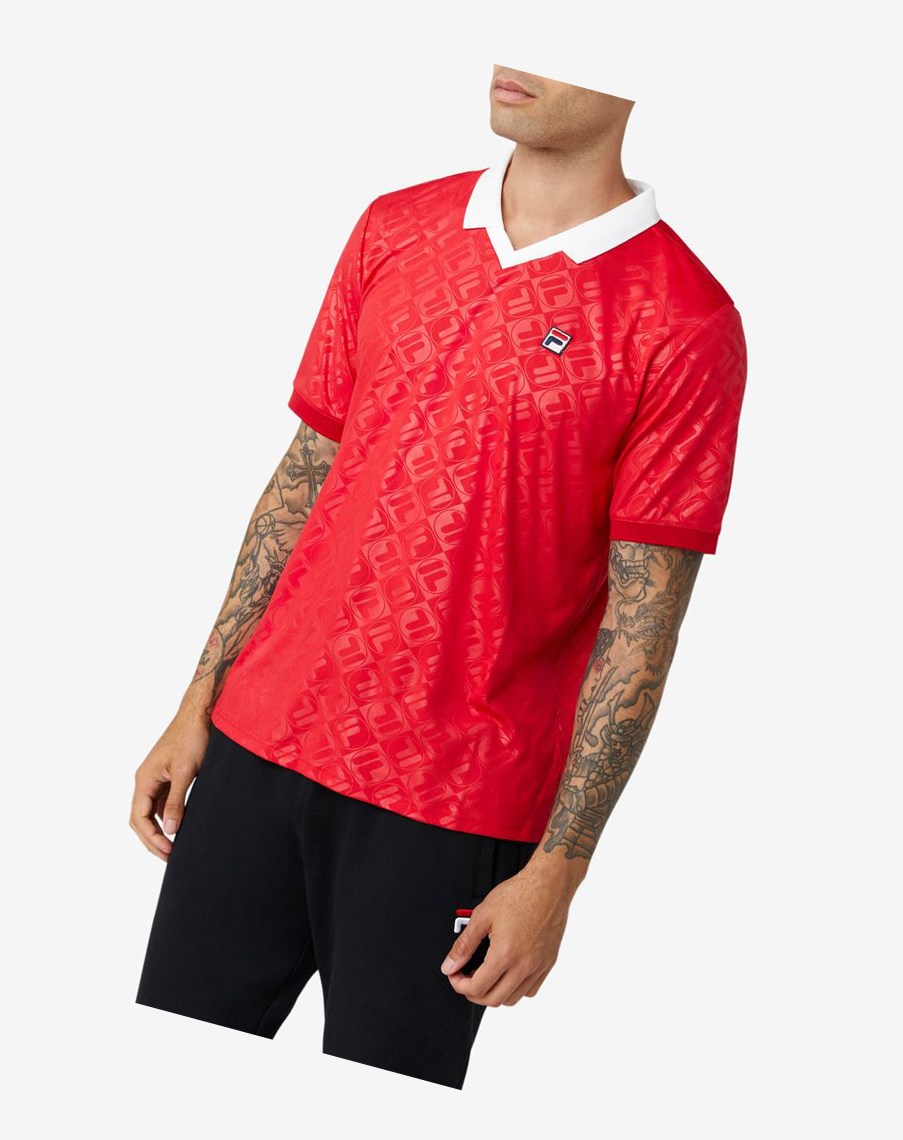 Fila Paxton Johnny Collar Polo Czerwone Białe | BRTUA-9806