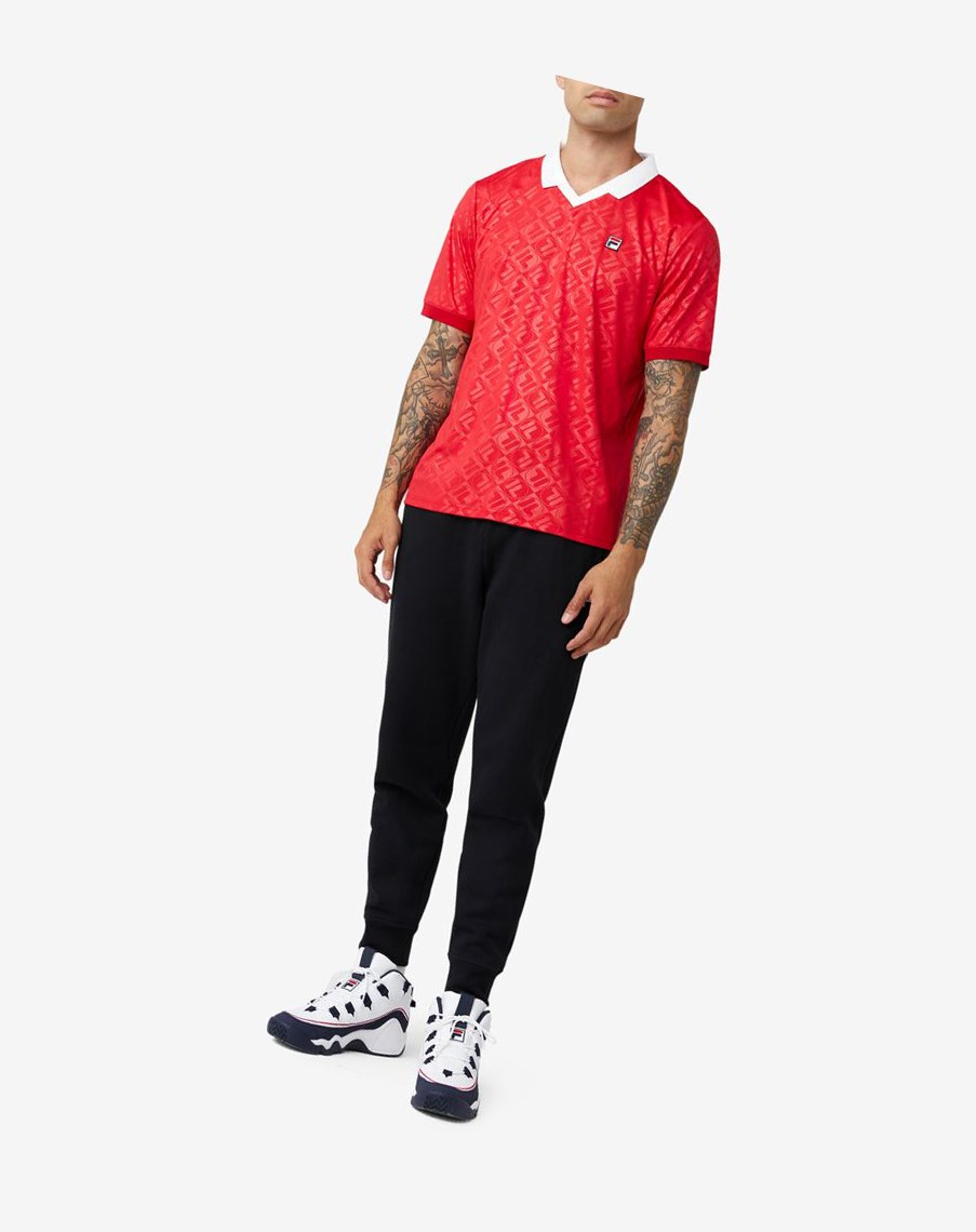 Fila Paxton Johnny Collar Polo Czerwone Białe | BRTUA-9806