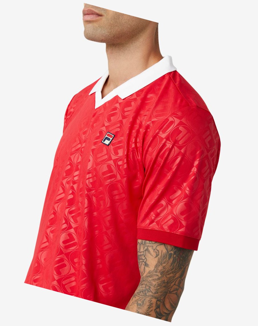 Fila Paxton Johnny Collar Polo Czerwone Białe | BRTUA-9806