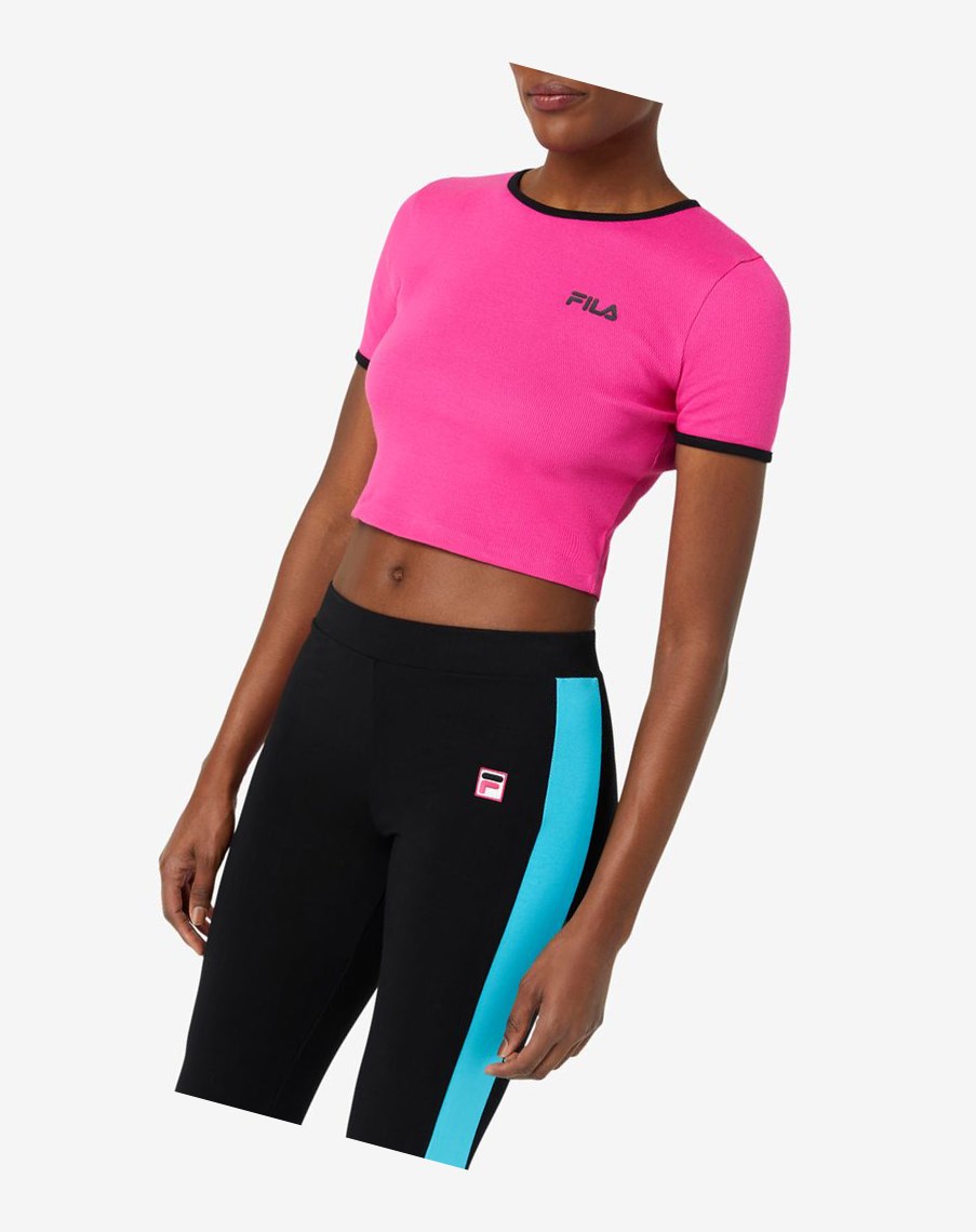 Fila Perla Crop Top Różowe Czarne | ELQTB-7826