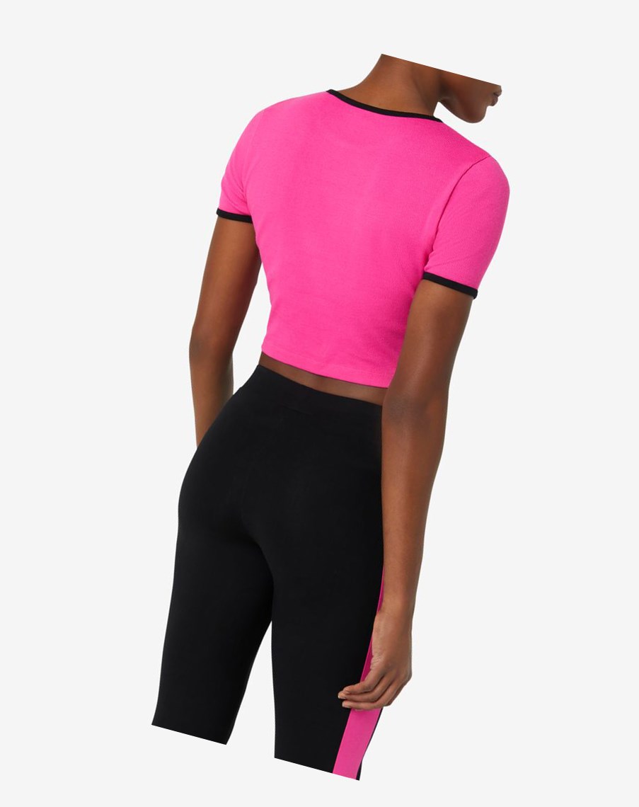 Fila Perla Crop Top Różowe Czarne | ELQTB-7826