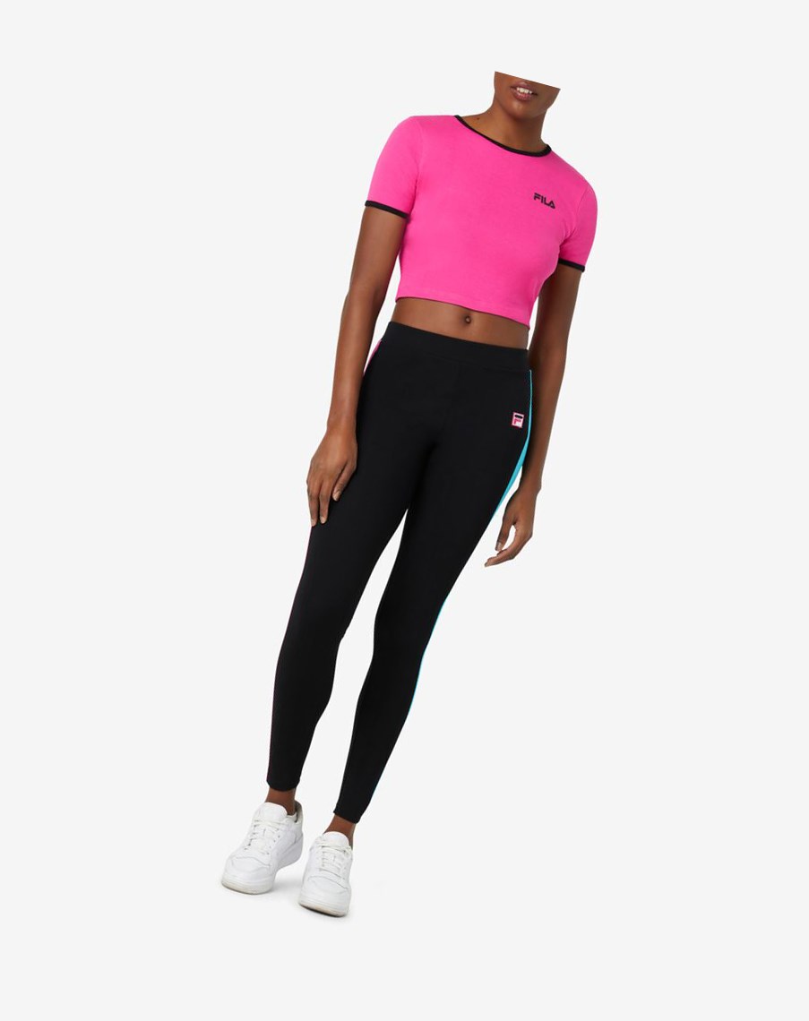 Fila Perla Crop Top Różowe Czarne | ELQTB-7826