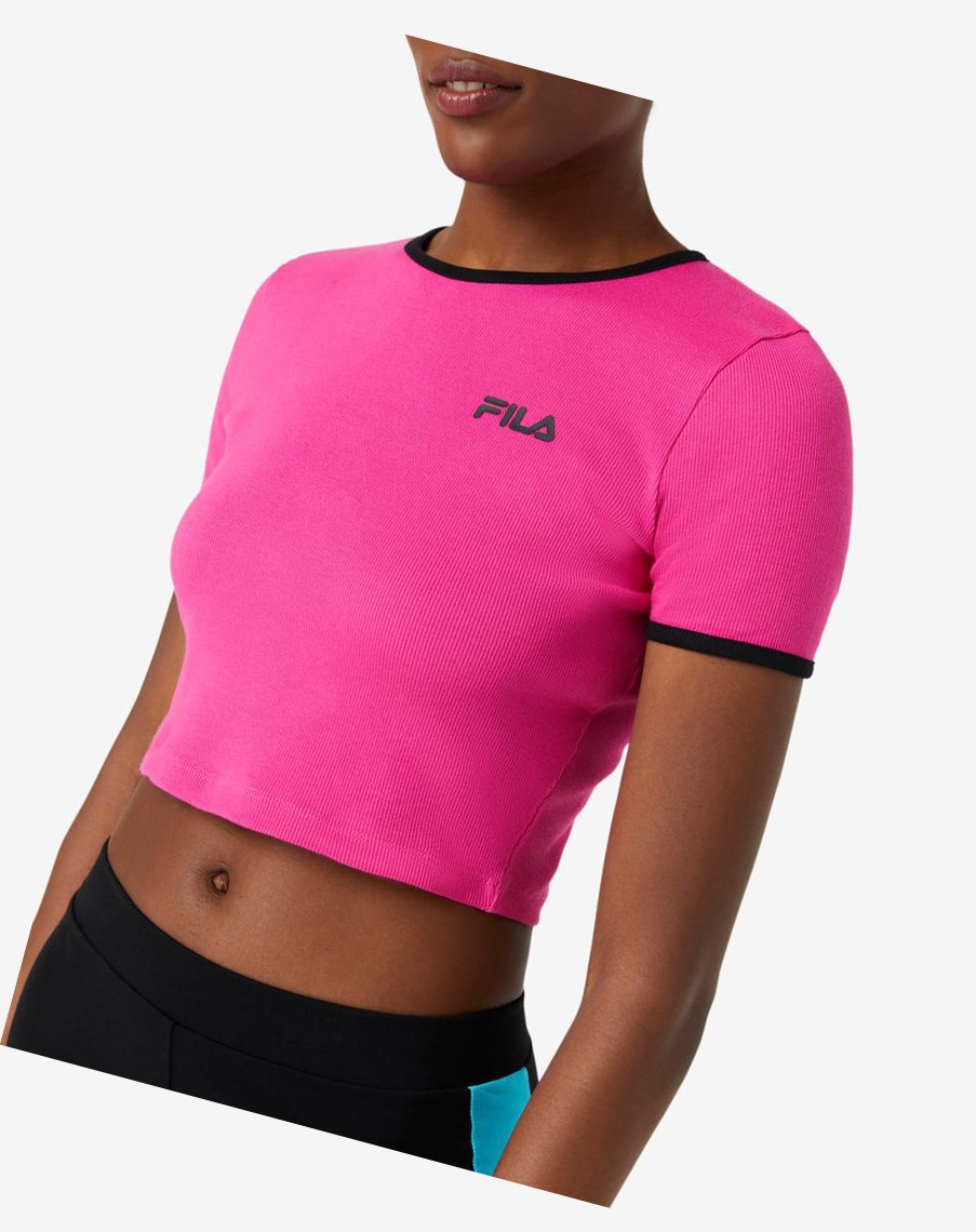 Fila Perla Crop Top Różowe Czarne | ELQTB-7826