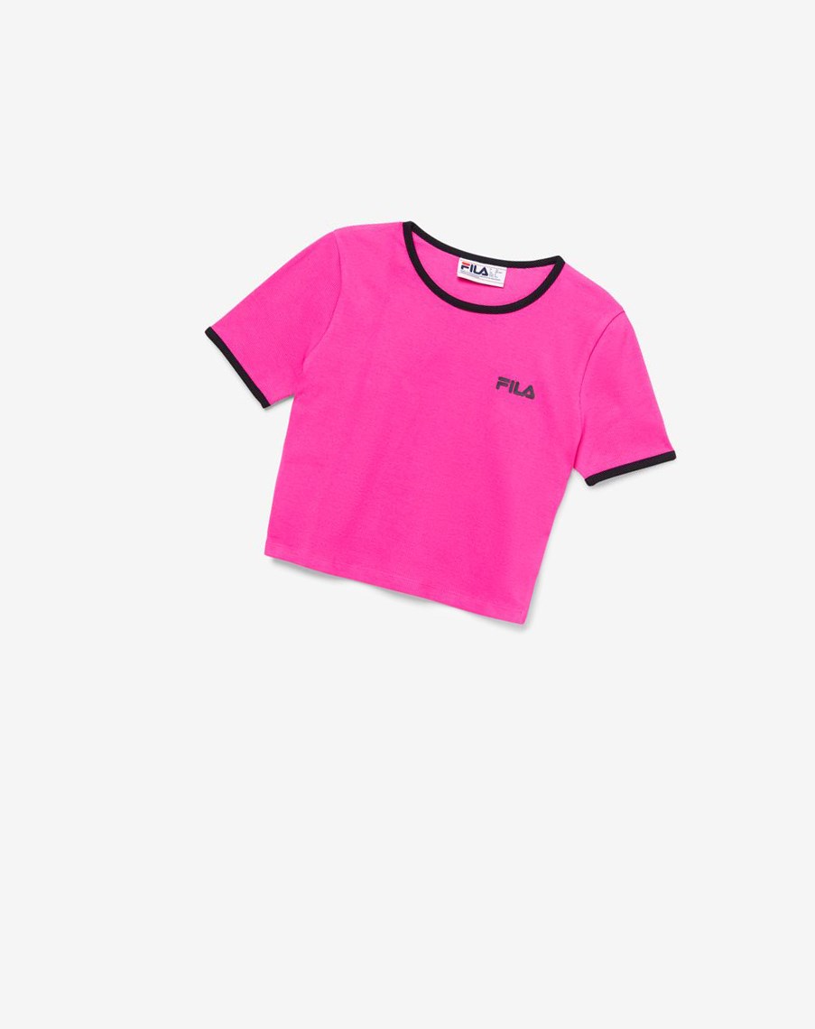 Fila Perla Crop Top Różowe Czarne | ELQTB-7826