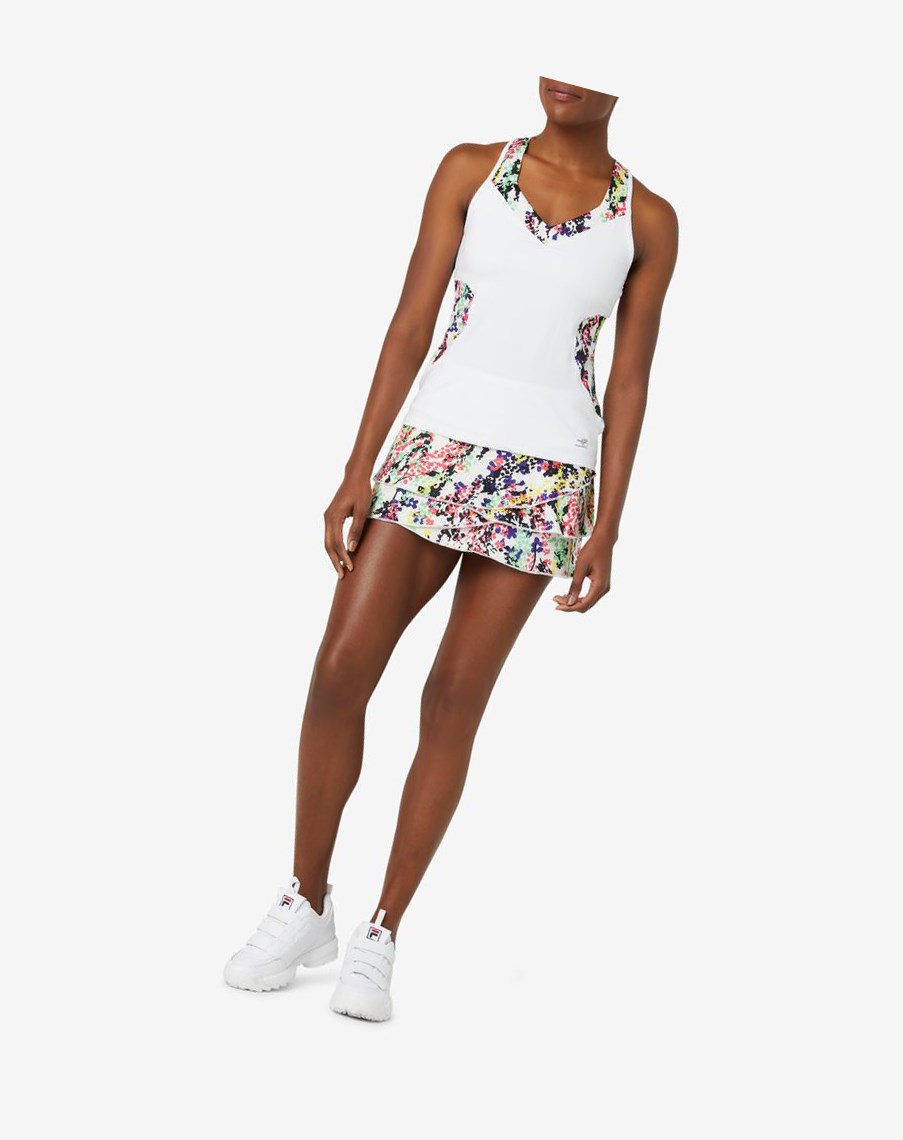 Fila Pickleball Tiered Printed Skort Kolorowe Białe | QANKG-3625