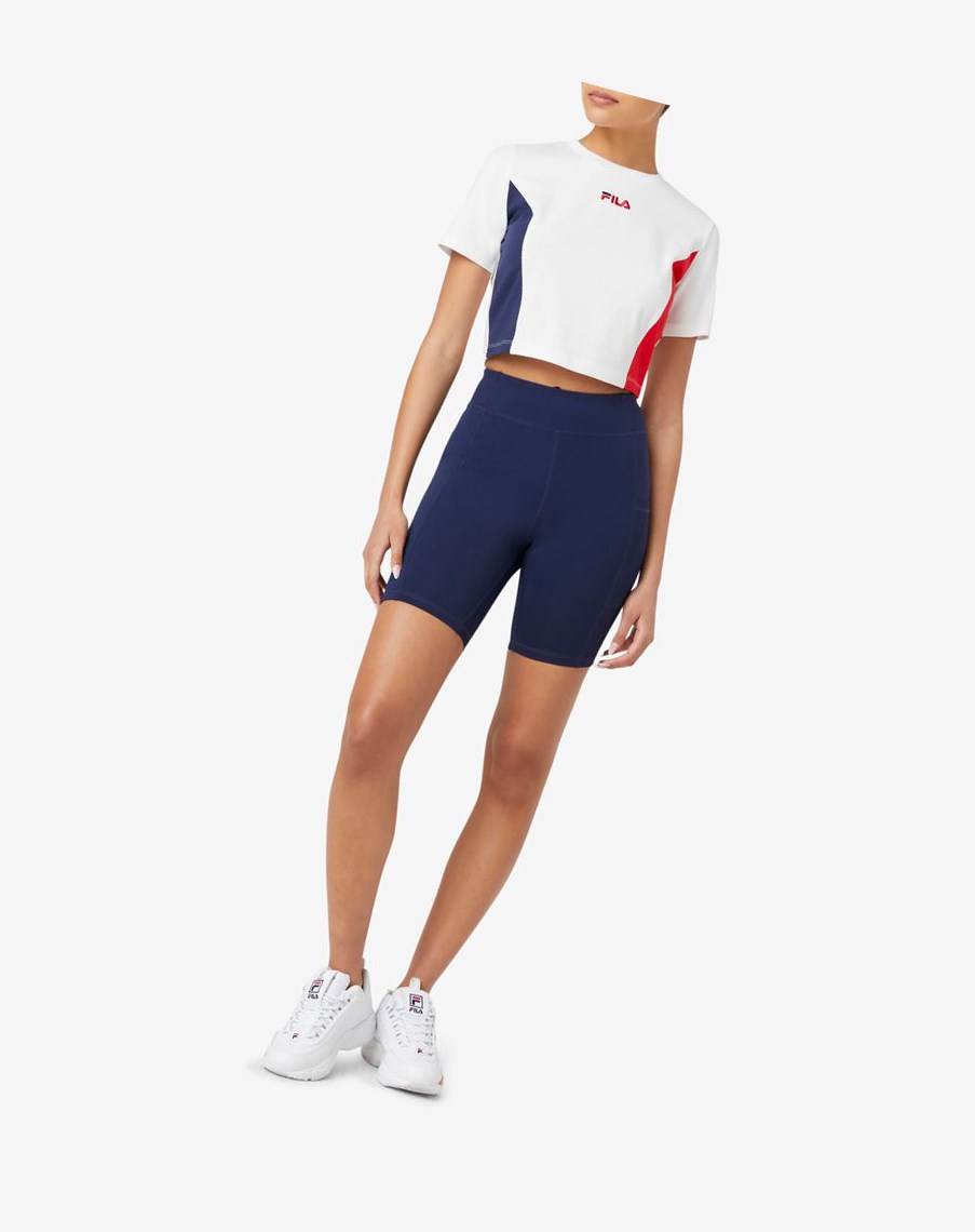 Fila Piera Crop Top Białe Czerwone | BZJTN-1786