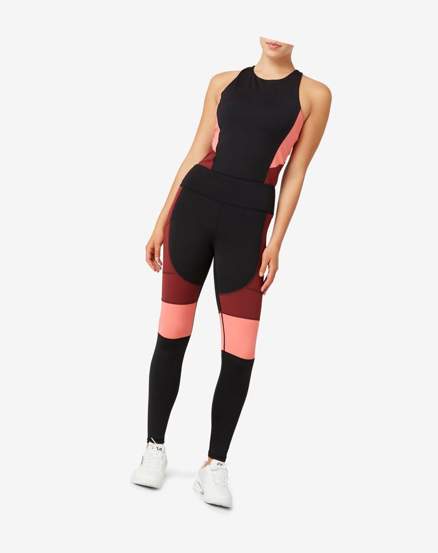 Fila Power Tight Czarne Czekolada Różowe | SLAUI-6347