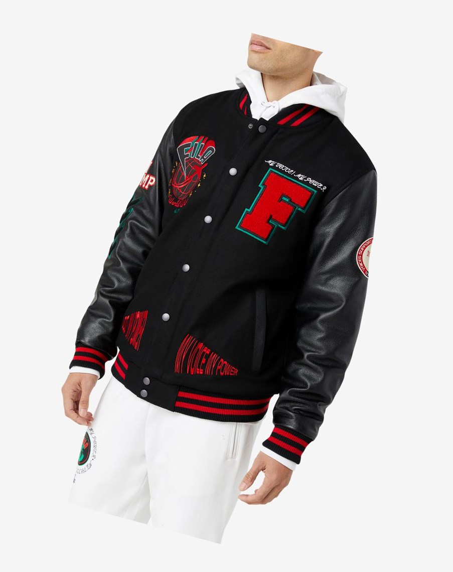 Fila Raddix Varsity Jacket Czarne Czerwone Zielone | EBVNQ-3206