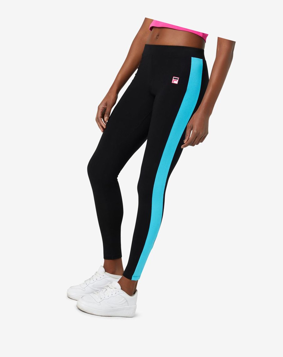 Fila Riviera Legging Czarne Różowe Niebieskie | CUHYW-6074