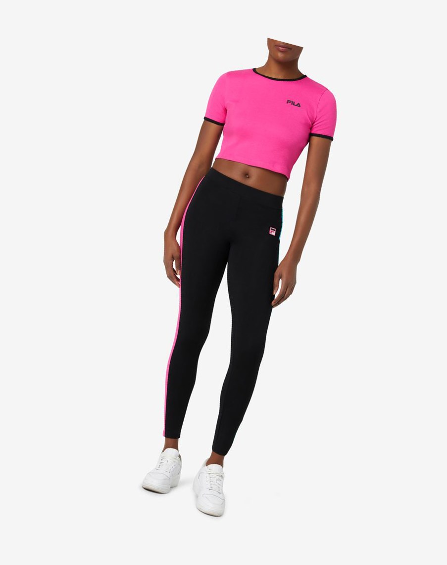 Fila Riviera Legging Czarne Różowe Niebieskie | CUHYW-6074