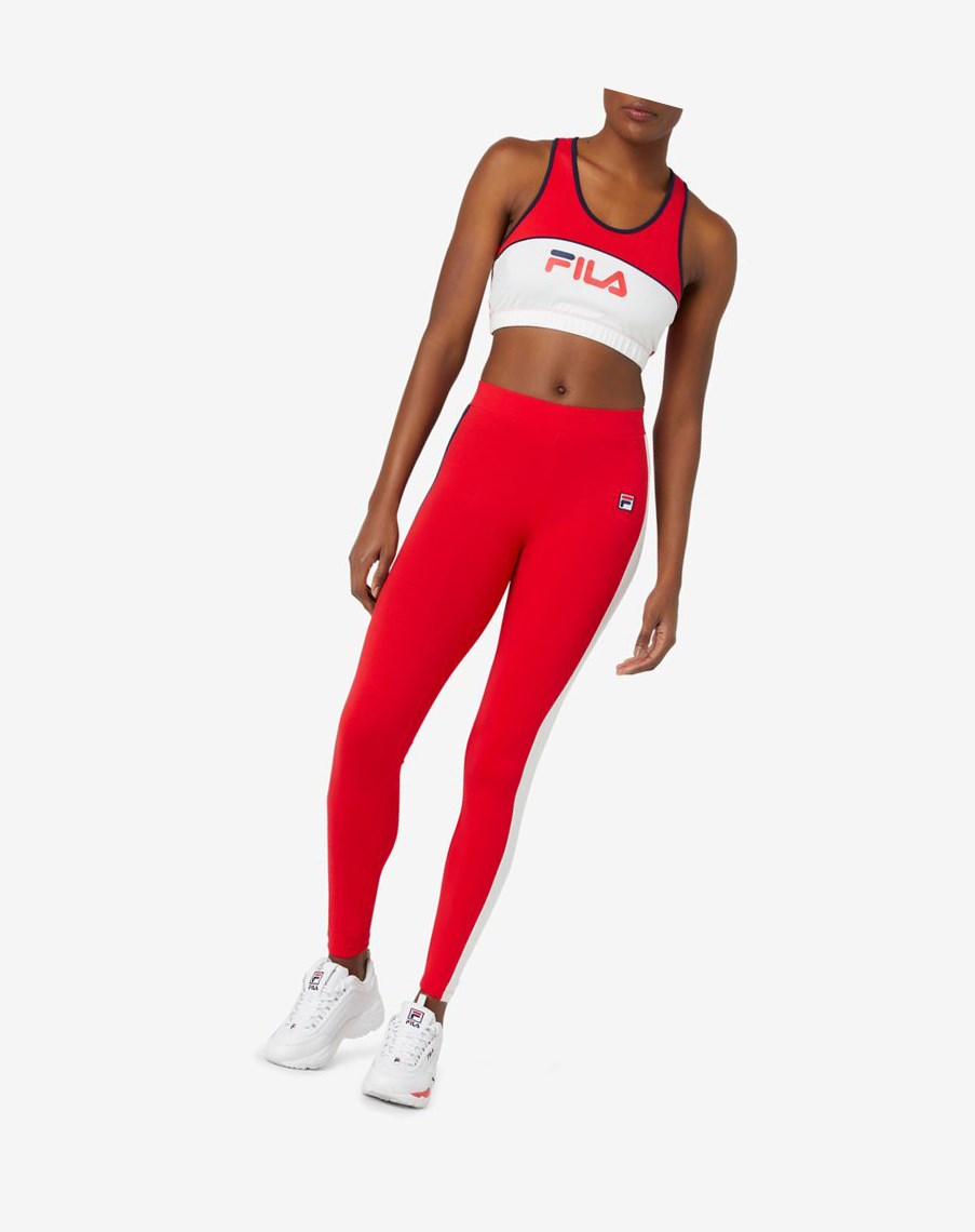 Fila Riviera Legging Czerwone Białe | WXAML-8290