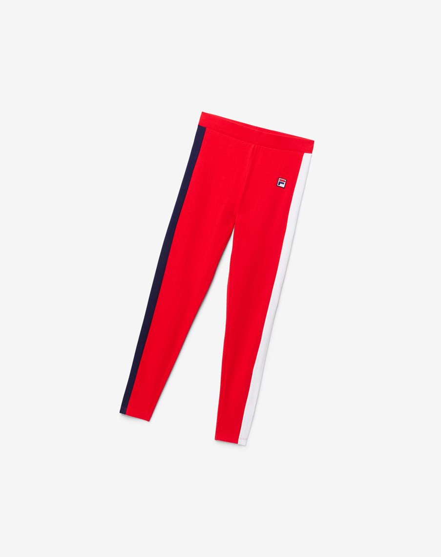 Fila Riviera Legging Czerwone Białe | WXAML-8290