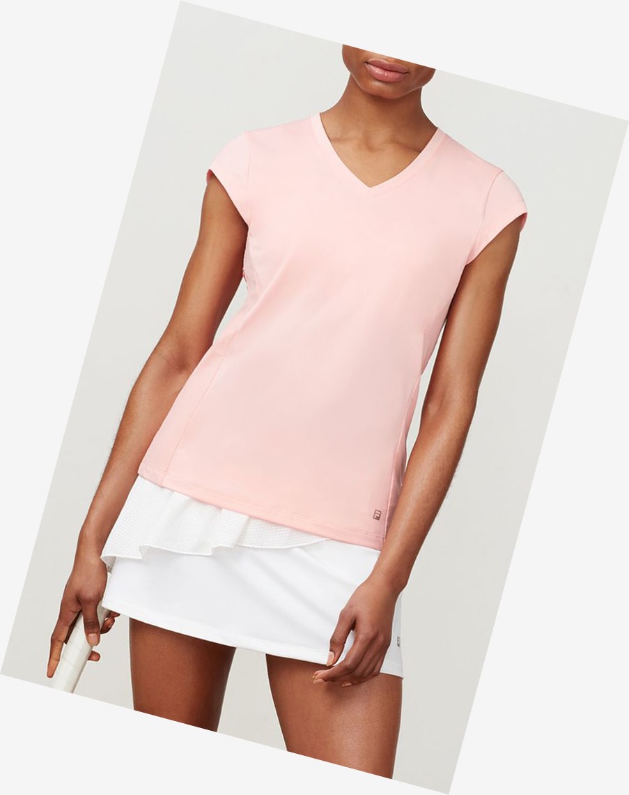 Fila Ruffle V-neck Tee Ltpink | AJOTD-8209