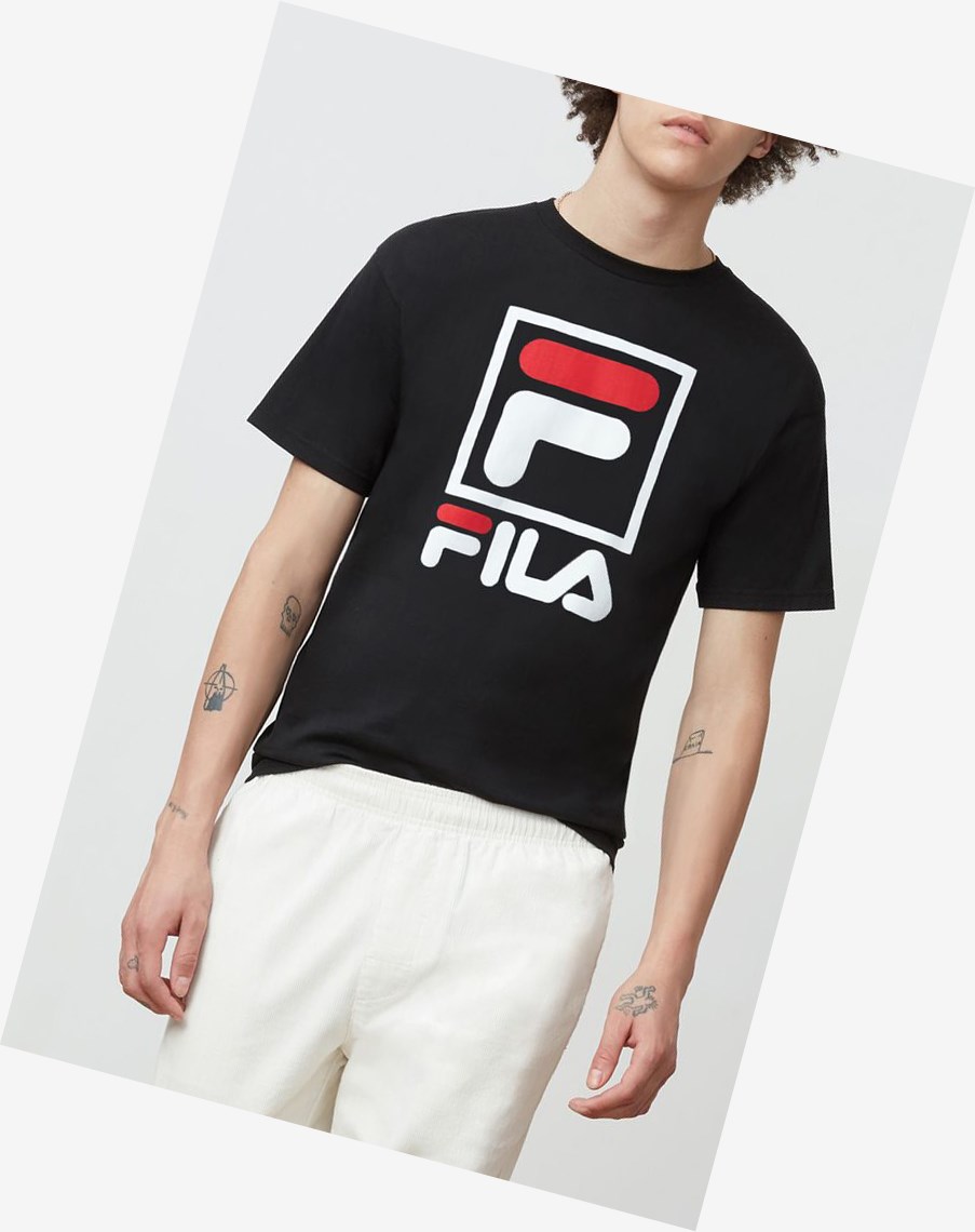 Fila Stacked Tee Shirt Blk/Wht/Fred | SXIHK-7016