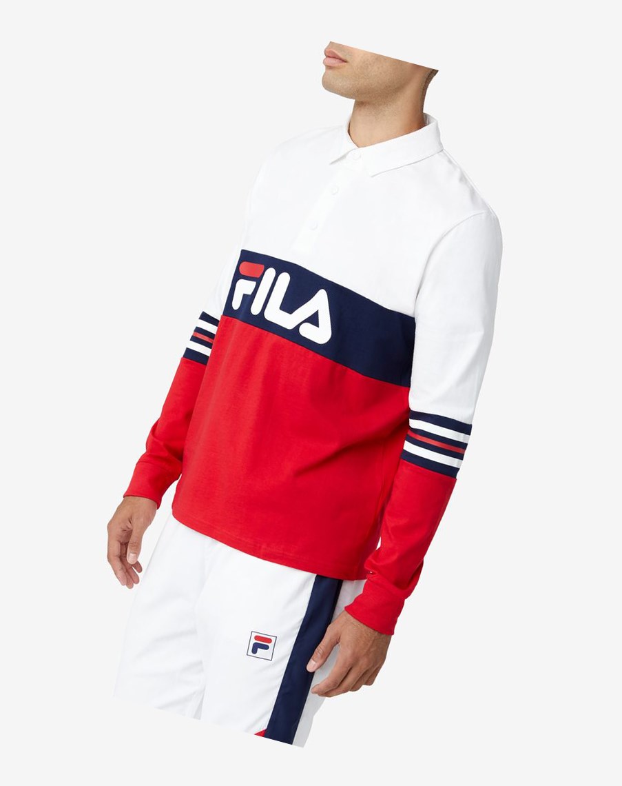 Fila Syd Long Sleeve Polo Białe Czerwone | RAEFX-5978