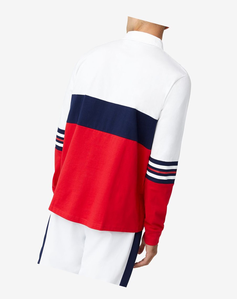 Fila Syd Long Sleeve Polo Białe Czerwone | RAEFX-5978