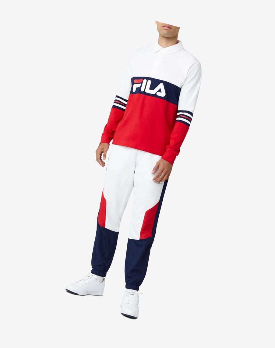 Fila Syd Long Sleeve Polo Białe Czerwone | RAEFX-5978