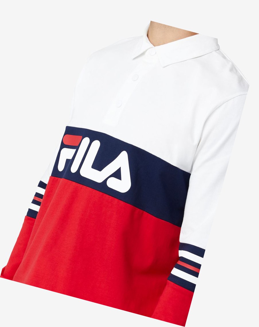 Fila Syd Long Sleeve Polo Białe Czerwone | RAEFX-5978