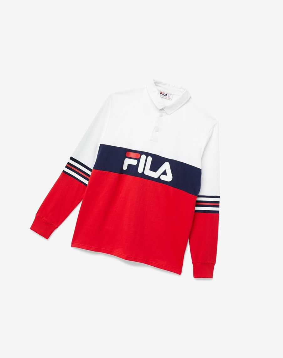 Fila Syd Long Sleeve Polo Białe Czerwone | RAEFX-5978