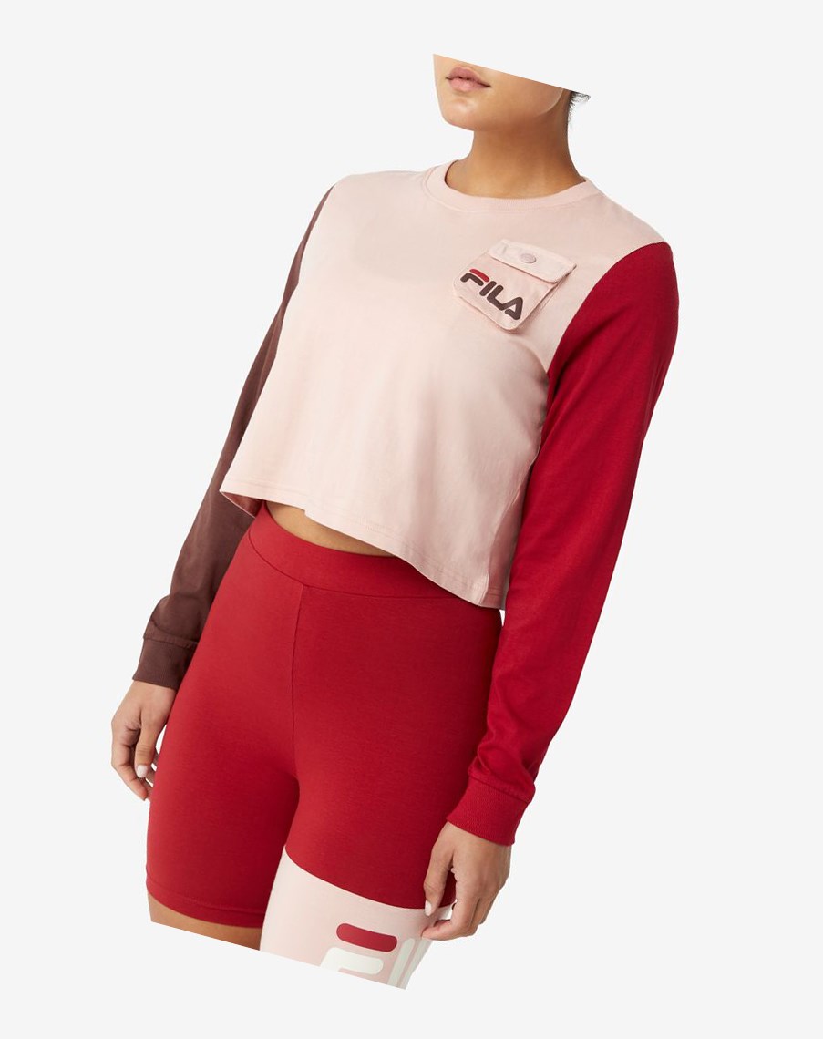 Fila Tanika Long Sleeve Cropped Tee Różowe Jasny Czerwone | KXSNZ-1936