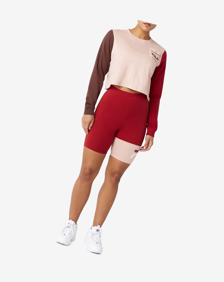 Fila Tanika Long Sleeve Cropped Tee Różowe Jasny Czerwone | KXSNZ-1936