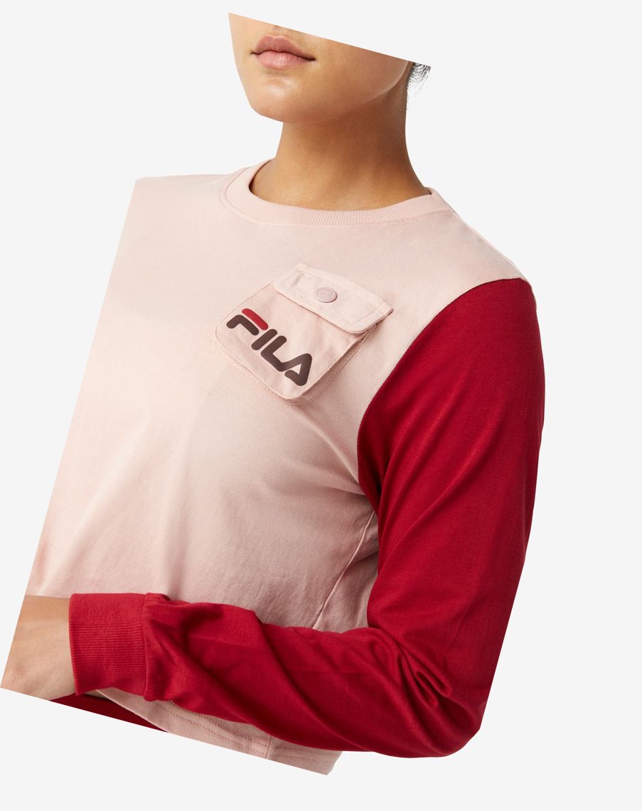 Fila Tanika Long Sleeve Cropped Tee Różowe Jasny Czerwone | KXSNZ-1936