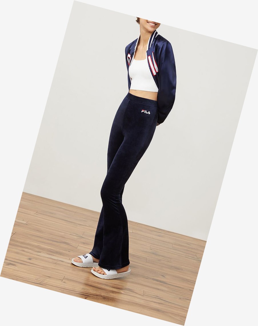 Fila Tonia High Waisted Flared Velour Pant Peac/Wht | RLUTW-2048