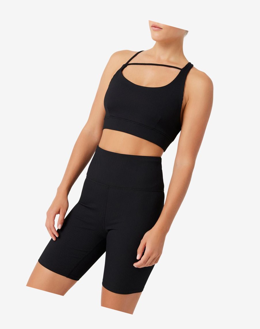 Fila Żebrowany Essentials | Sidney Bra Top Czarne | OXBZP-5468