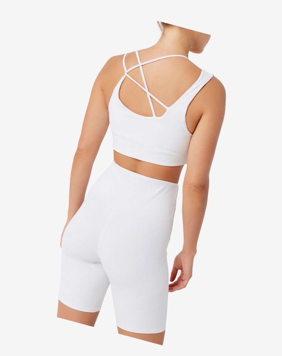 Fila Żebrowany Essentials | Teena Bra Top Białe | QSJBY-0748