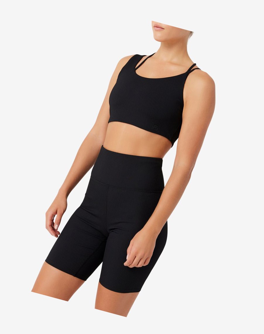 Fila Żebrowany Essentials | Teena Bra Top Czarne | ZJLOW-5938